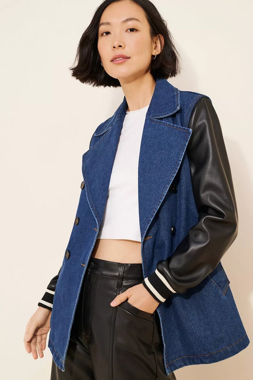 Anthropologie Dolan Denim Vegan leather sleeve jacket size medium